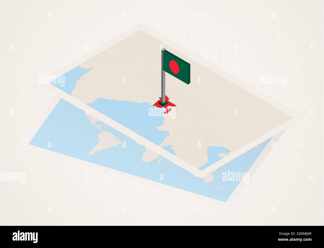 Bangladesh selezionato sulla mappa con bandiera isometrica del ...