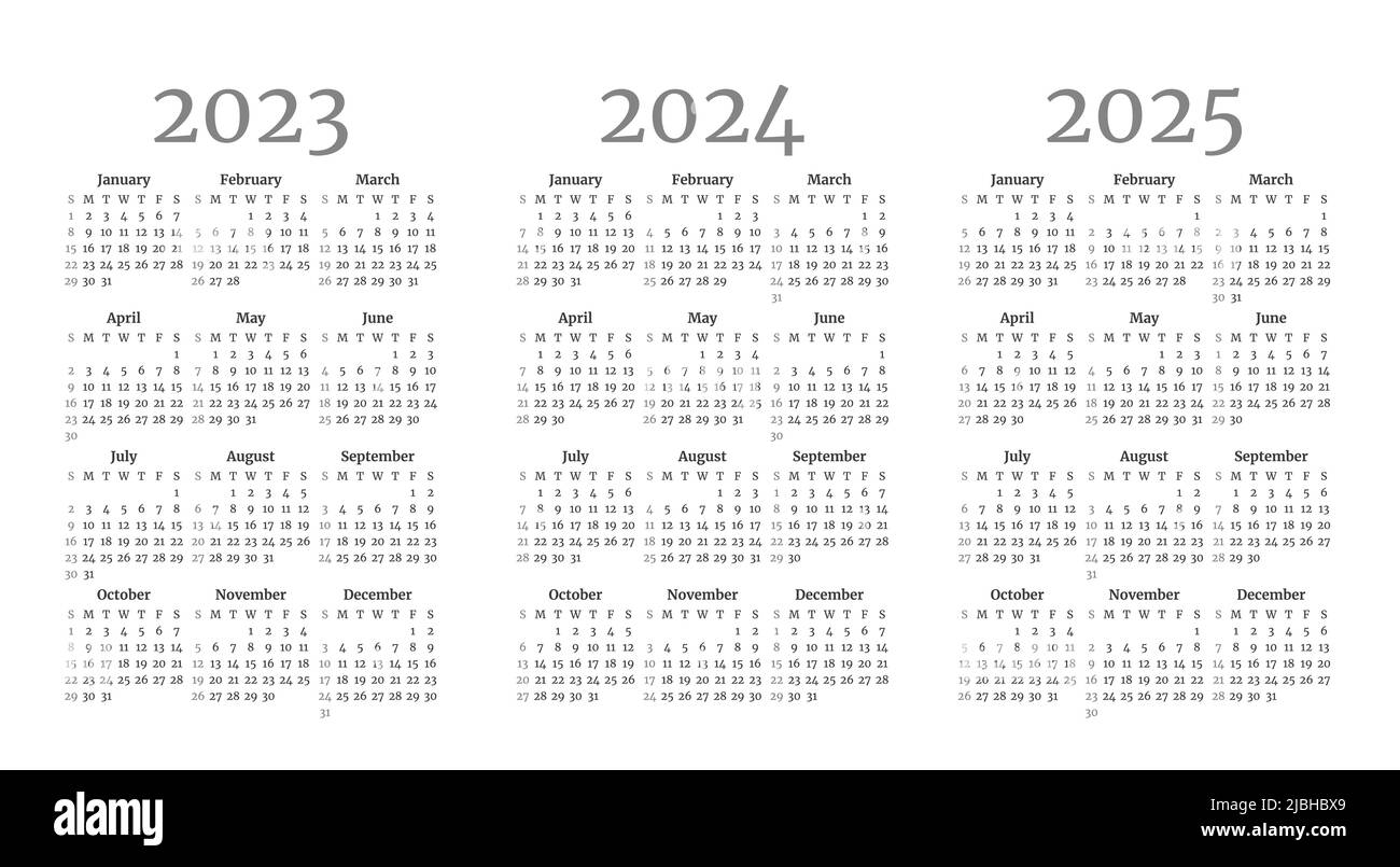 Set Di Modelli Di Calendario Mensile Monocromatici Per 2023 2024 2025 Anni La Settimana 5972