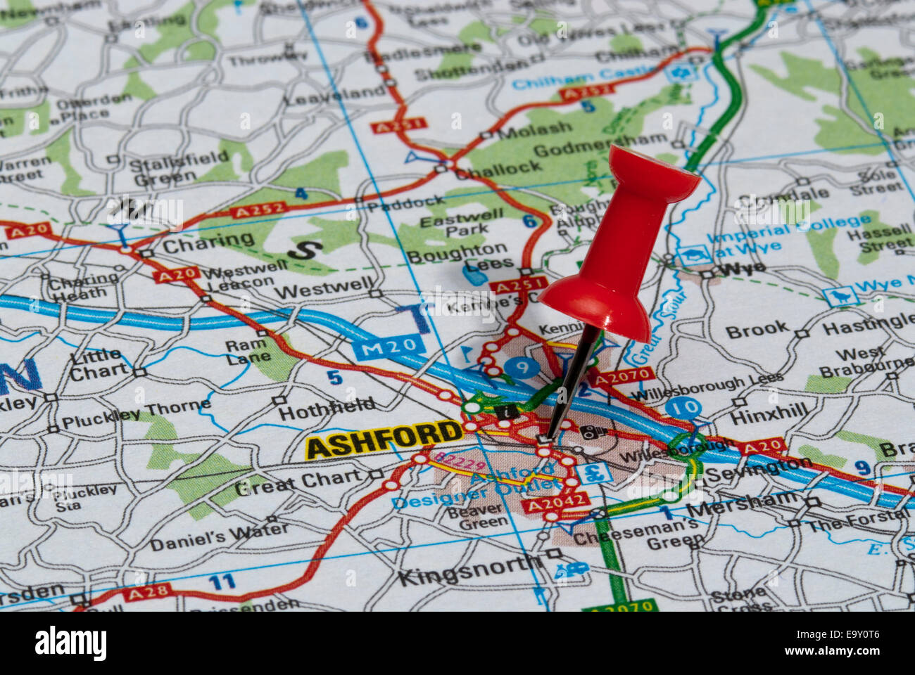 Rosso Spina Mappa Nella Mappa Stradale Rivolta Alla Citta Di Ashford E9y0t6 