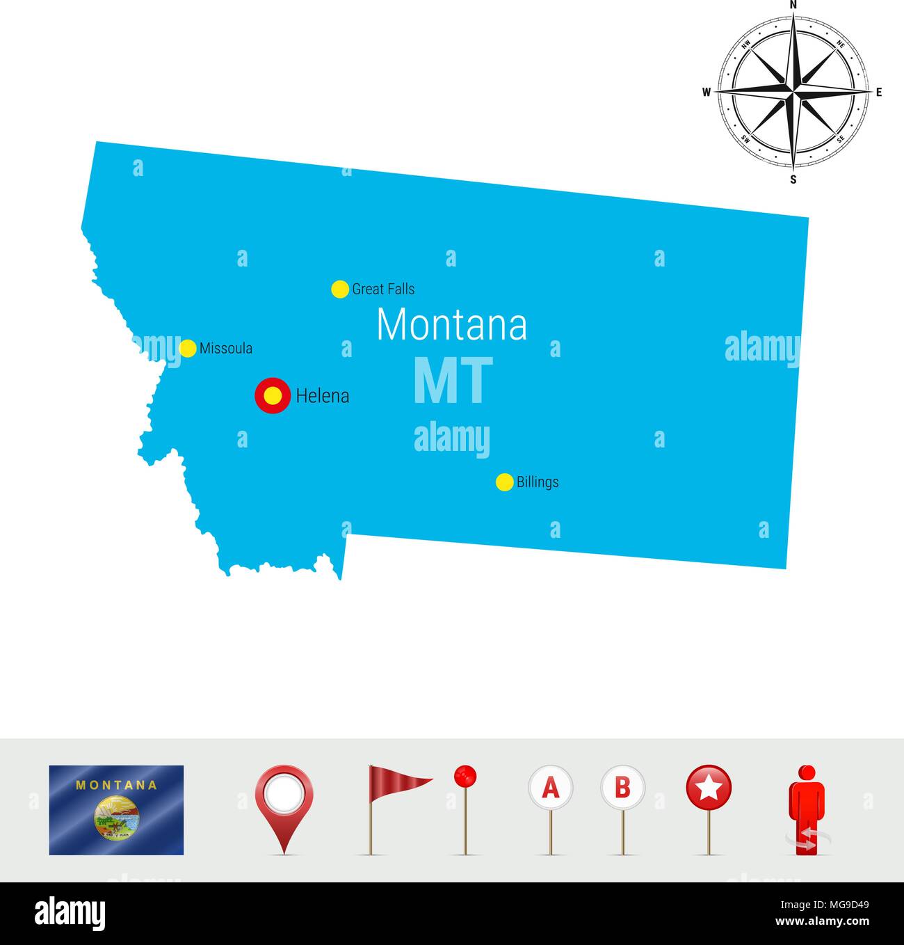 Montana Mappa Vettore Isolato Su Sfondo Bianco Alta Silhouette Dettagliata Del Montana Di Stato