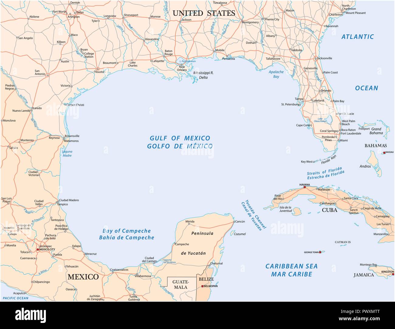 Golfo Del Messico Road Mappa Vettoriale Immagine E Vettoriale Alamy